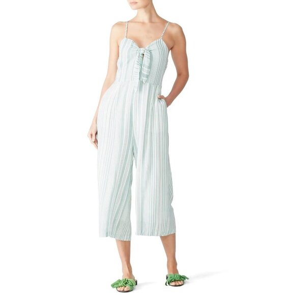MINKPINK Sage Green White Striped Low Tied Jumpsuit Women's Size Large L - Picture 1 of 11